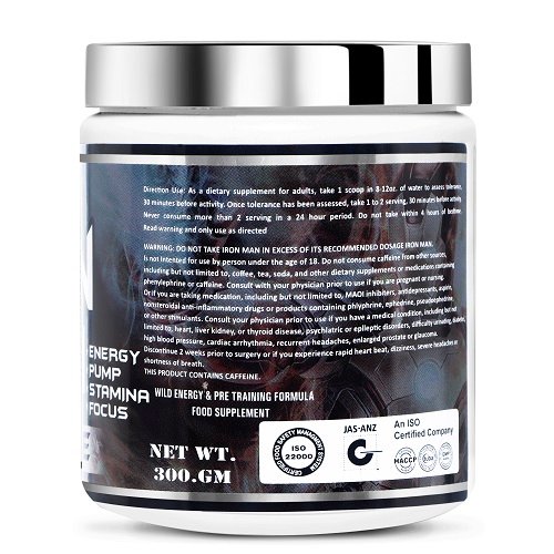 16-B IRON MAN Immunelabz Nutrition Iron Man Advanced Pre-Workout | Energy, Focus & Performance Support Formula | Bloody Orange | 300g - Image 3