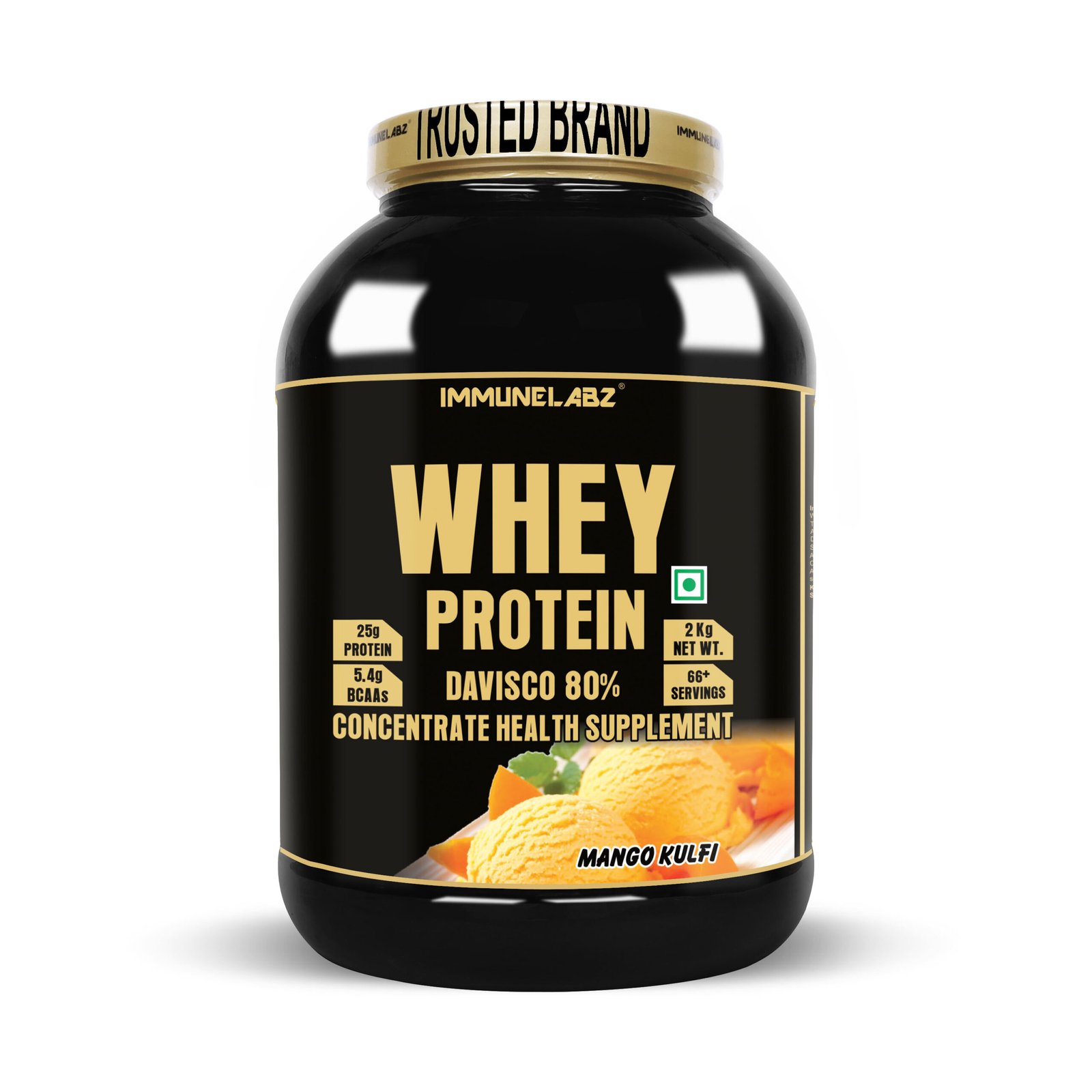 IMMUNELABZ DEVISCO GOLD 2KG MANGO 5A Immunelabz Nutrition – Whey Protein Davisco 80% (Gold Series) | (2Kg) | 25g Protein | Cookies & Creame, Creamy Coconut, Malai Kulfi, Mango Kulfi, Smooth Chocolate, Strawberry kulfi, Tutti Frooti Flavours - Image 5