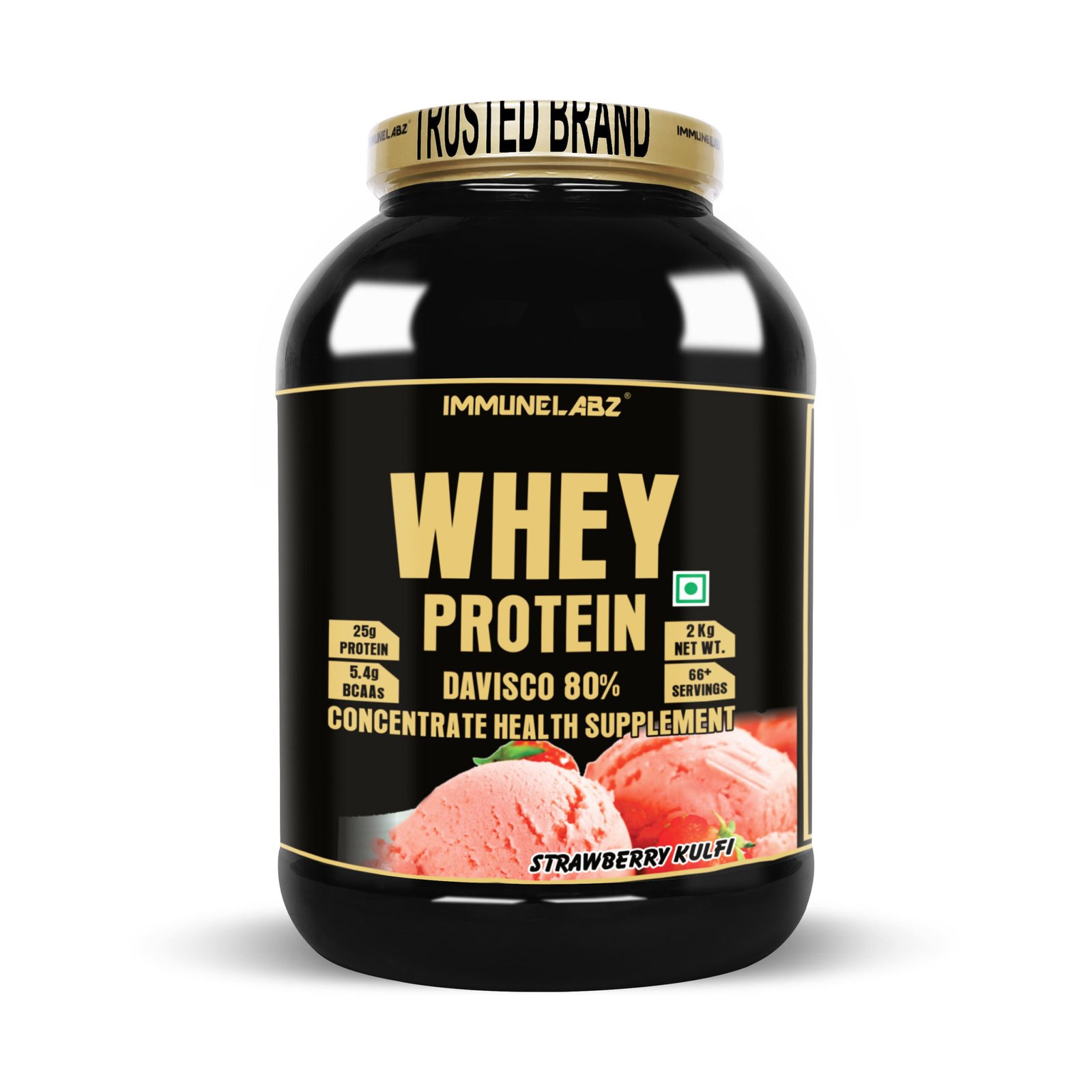 IMMUNELABZ DEVISCO GOLD 2KG STRAWBERRY 3A Immunelabz Nutrition – Whey Protein Davisco 80% (Gold Series) | (2Kg) | 25g Protein | Cookies & Creame, Creamy Coconut, Malai Kulfi, Mango Kulfi, Smooth Chocolate, Strawberry kulfi, Tutti Frooti Flavours - Image 4