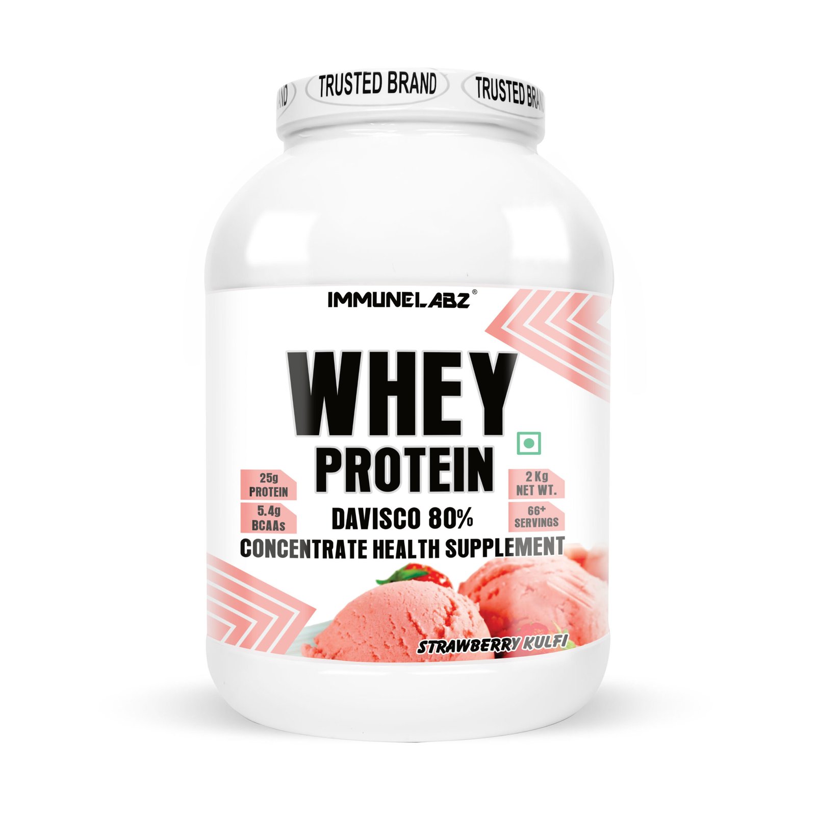 IMMUNELABZ DEVISCO WHITE 2KG STRAWBWERRY 15A Immunelabz Nutrition – Whey Protein Davisco 80% (White Series) | (2Kg) | 25g Protein | Cookies & Creame, Malai Kulfi, Mango Kulfi, Smooth Chocolate, Strawberry kulfi, Tutti Frooti Flavours - Image 13