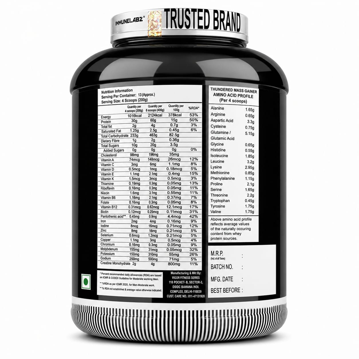 Thunder Mass-02 Immunelabz Nutrition Thundered Mega Mass Gainer 10000 | 6lbs | Irish Chocolate Flavours - Image 2
